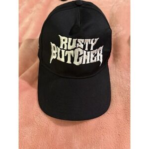 Rusty Butcher Snapback Hat Black Chain Embroidered Logo Cap Motorcycle NWOT
